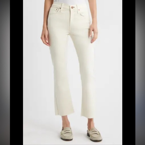 Rag & Bone Peyton Mid Rise Ankle Bootcut crop flare Jeans in off white ecru 23 - Picture 1 of 14